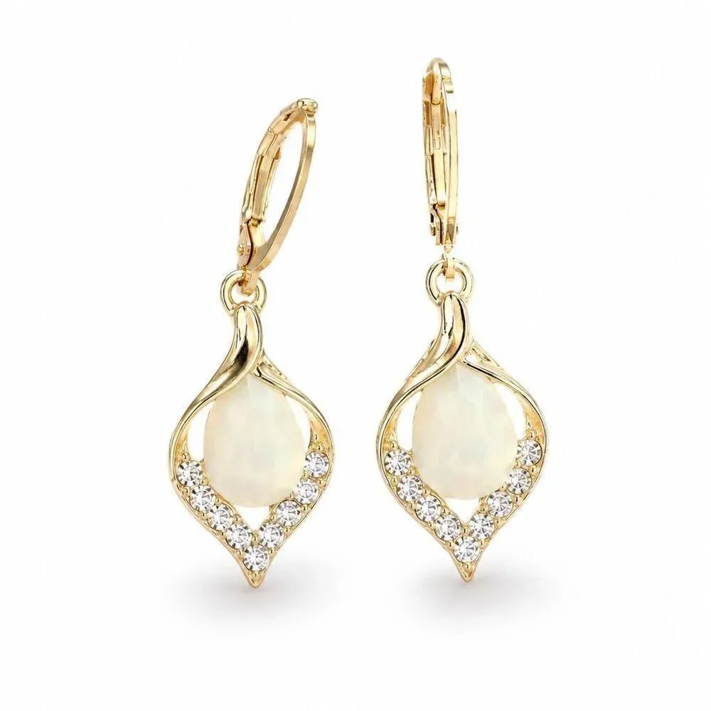 Moonlit Garden Faux Opal Leaf Earrings